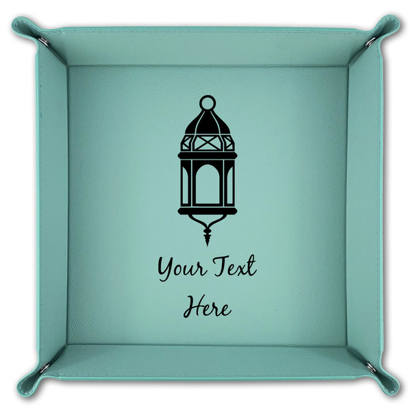 Moroccan Lanterns 9" x 9" Teal Leatherette Snap Up Tray - FOLDED