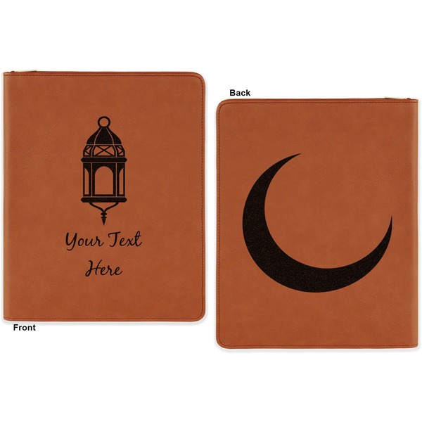 Moroccan Lanterns Cognac Leatherette Zipper Portfolios with Notepad - Double Sided - Apvl