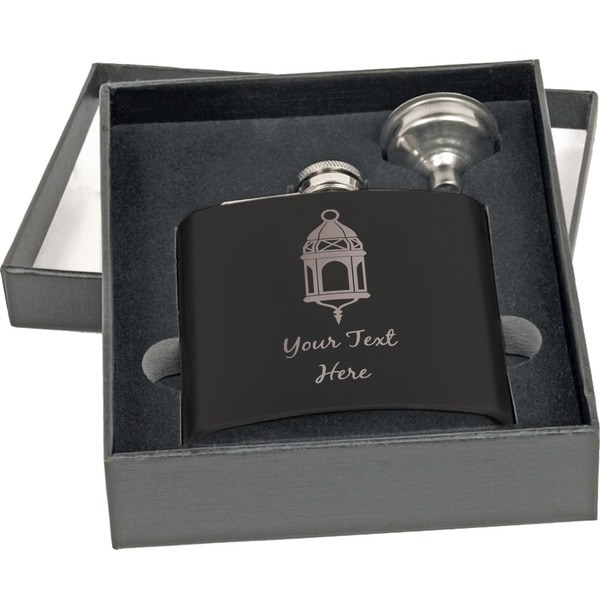 Moroccan Lanterns Engraved Black Flask Gift Set