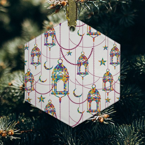Moroccan Lanterns Frosted Glass Ornament - Hexagon (Lifestyle)