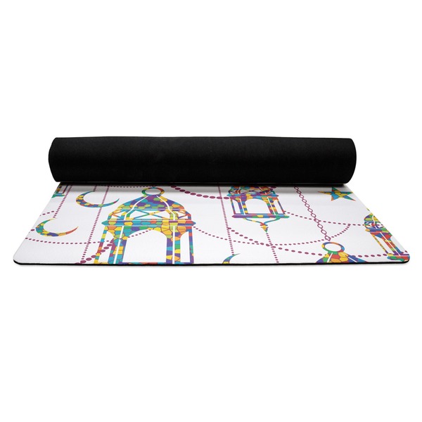 Moroccan Lanterns Yoga Mat Rolled up Black Rubber Backing