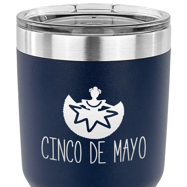 Cinco De Mayo 30 oz Stainless Steel Ringneck Tumbler - Navy - CLOSE UP
