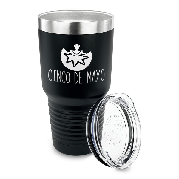 Cinco De Mayo 30 oz Stainless Steel Ringneck Tumblers - Black - LID OFF