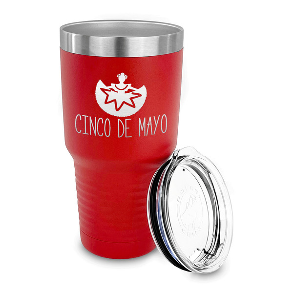 Cinco De Mayo 30 oz Stainless Steel Ringneck Tumblers - Red - LID OFF