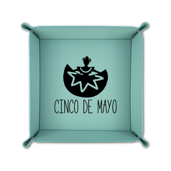 Cinco De Mayo 6" x 6" Teal Leatherette Snap Up Tray - FOLDED UP