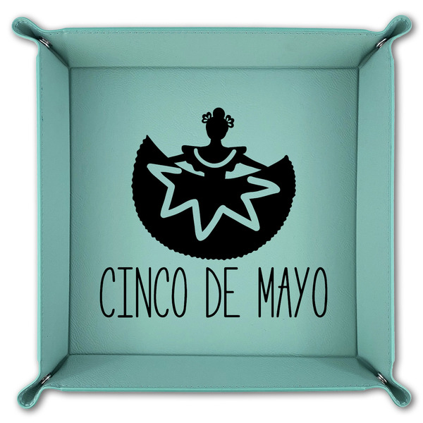 Cinco De Mayo 9" x 9" Teal Leatherette Snap Up Tray - FOLDED