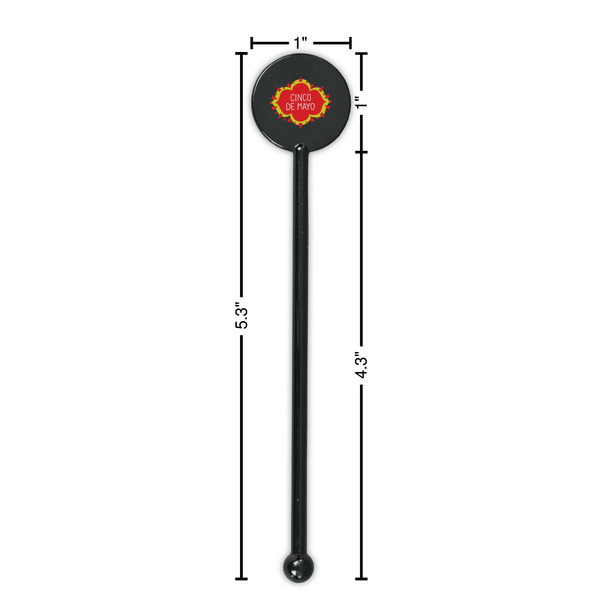 Cinco De Mayo Black Plastic 5.5" Stir Stick - Round - Dimensions