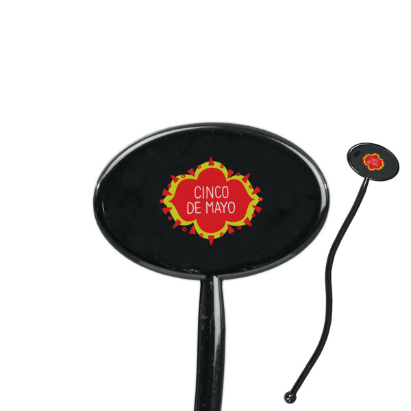 Custom Cinco De Mayo 7" Oval Plastic Stir Sticks - Black - Single Sided