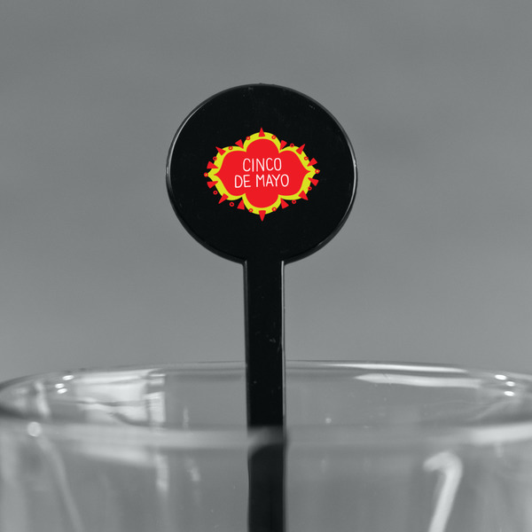 Cinco De Mayo Black Plastic 7" Stir Stick - Round - Main