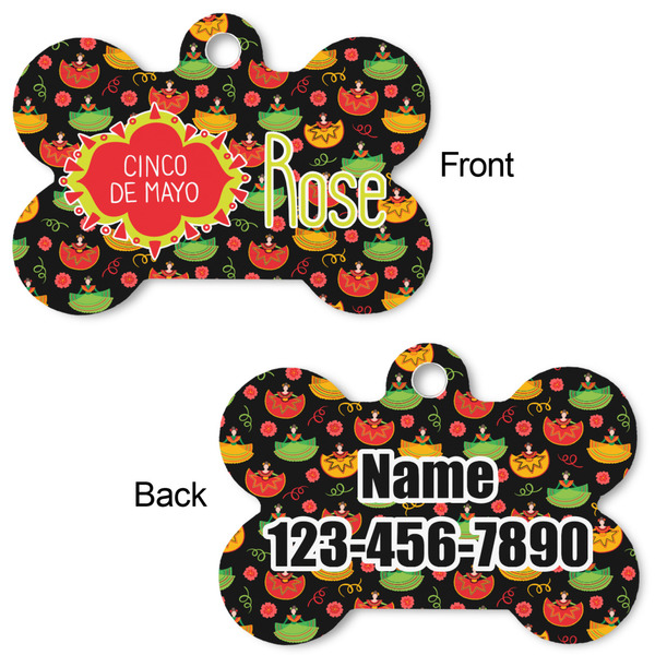 Cinco De Mayo Bone Shaped Dog Tag - Front & Back