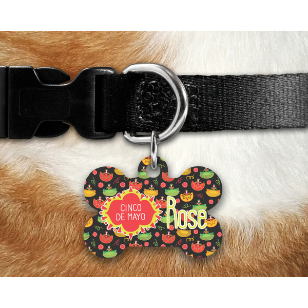 Cinco De Mayo Bone Shaped Dog Tag on Collar & Dog