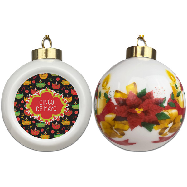 Cinco De Mayo Ceramic Christmas Ornament - Poinsettias (APPROVAL)