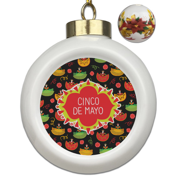 Custom Cinco De Mayo Ceramic Ball Ornaments - Poinsettia Garland