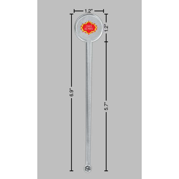 Cinco De Mayo Clear Plastic 7" Stir Stick - Round - Dimensions