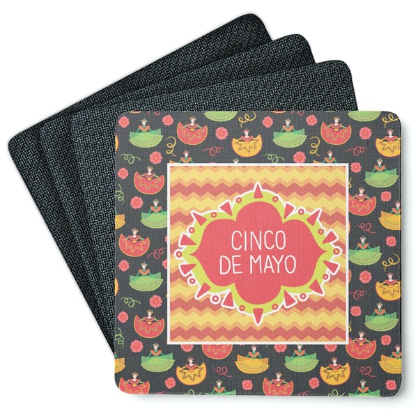 Custom Cinco De Mayo Square Rubber Backed Coasters - Set of 4