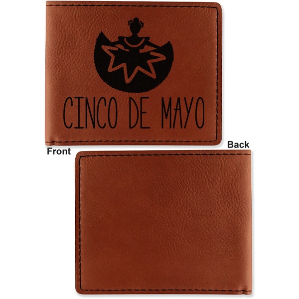 Cinco De Mayo Cognac Leatherette Bifold Wallets - Front and Back Single Sided - Apvl