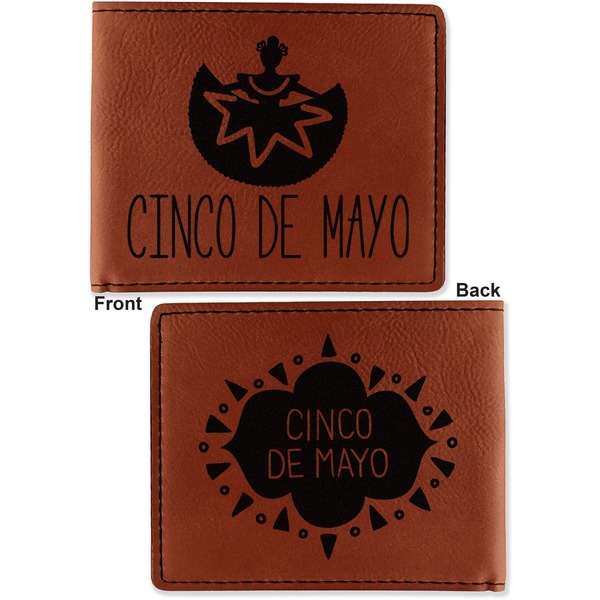 Cinco De Mayo Cognac Leatherette Bifold Wallets - Front and Back
