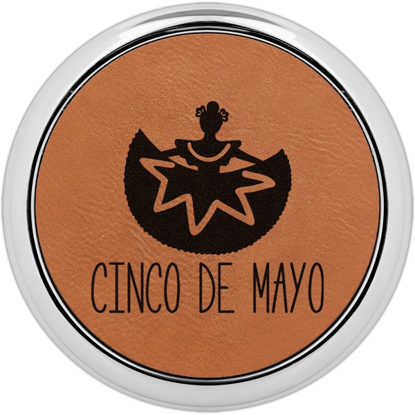 Custom Cinco De Mayo Leatherette Round Coaster w/ Silver Edge - Single or Set (Personalized)
