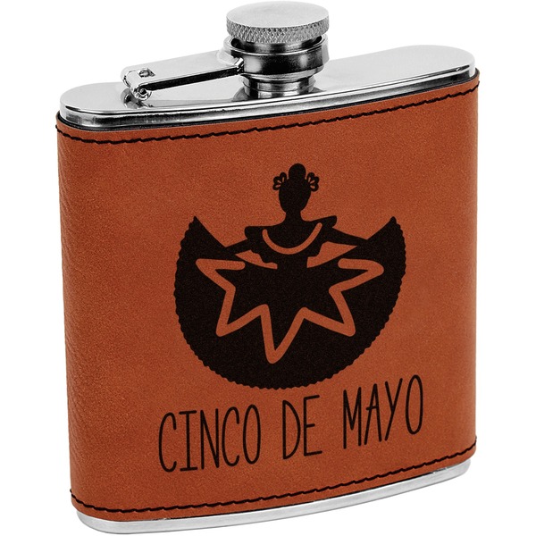 Custom Cinco De Mayo Leatherette Wrapped Stainless Steel Flask (Personalized)