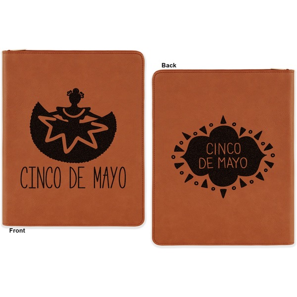 Cinco De Mayo Cognac Leatherette Zipper Portfolios with Notepad - Double Sided - Apvl