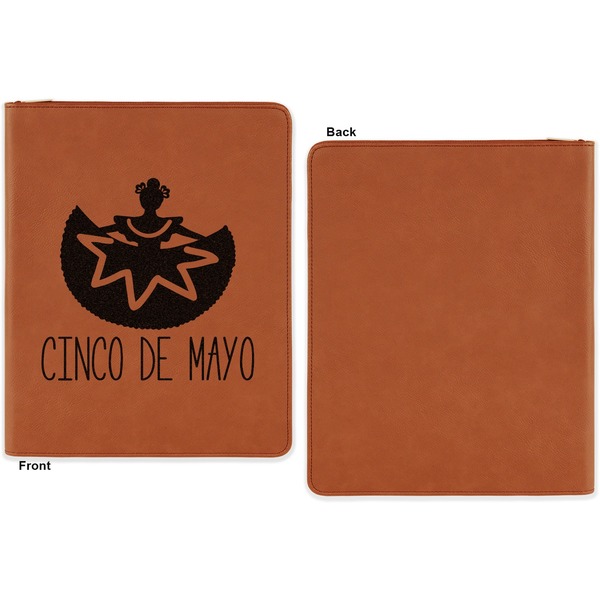 Cinco De Mayo Cognac Leatherette Zipper Portfolios with Notepad - Single Sided - Apvl