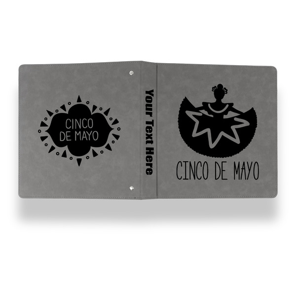 Cinco De Mayo Leather Binder - 1" - Grey - Back Spine Front View