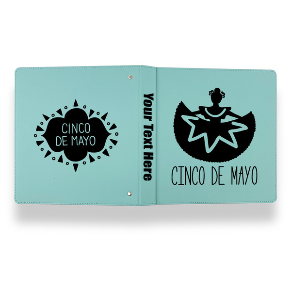 Cinco De Mayo Leather Binder - 1" - Teal - Back Spine Front View