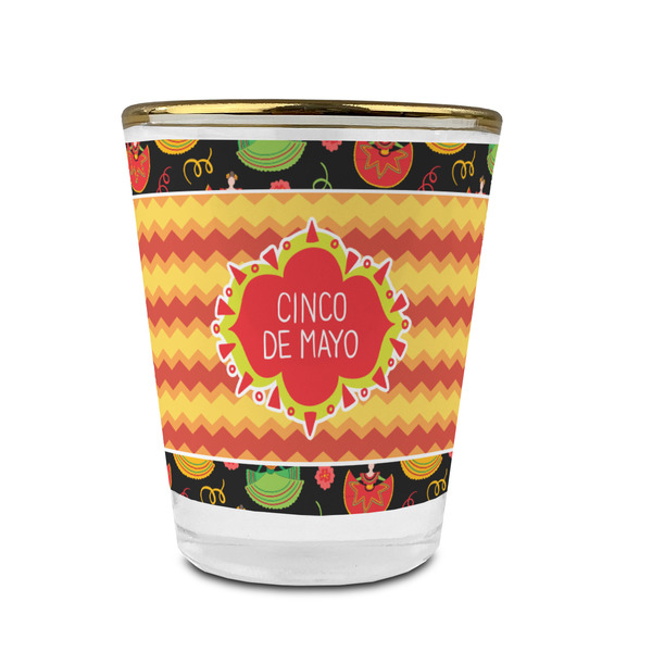 Cinco De Mayo Glass Shot Glass - With gold rim - FRONT