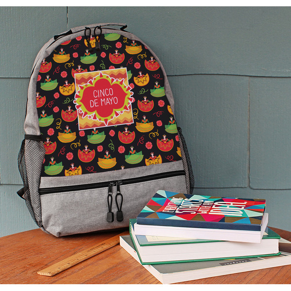 Cinco De Mayo Large Backpack - Gray - On Desk