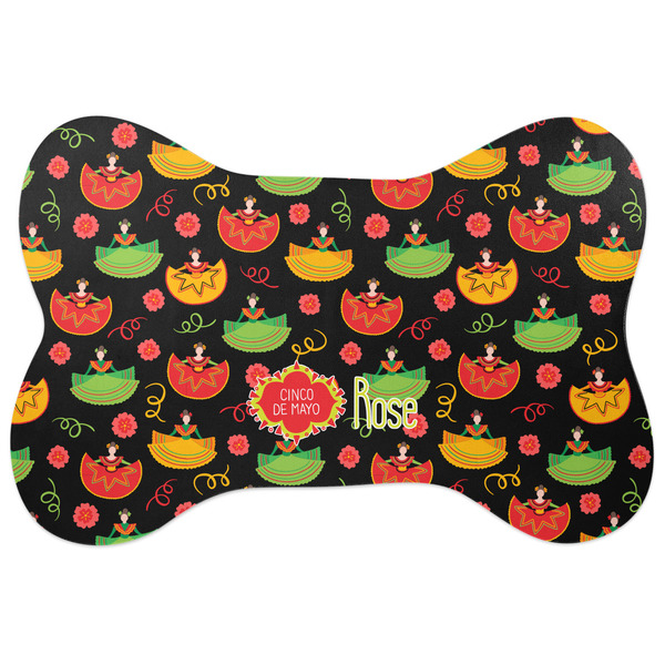 Custom Cinco De Mayo Bone Shaped Dog Food Mat (Large) (Personalized)