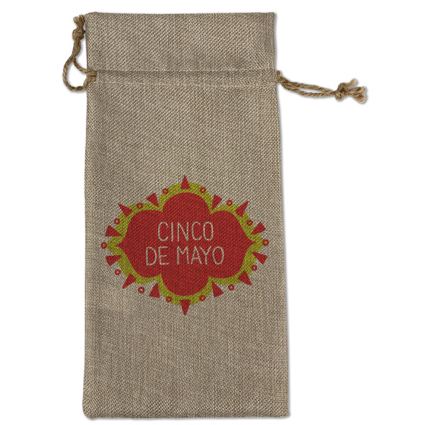 Custom Cinco De Mayo Large Burlap Gift Bag - Front