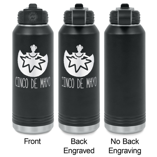 Cinco De Mayo Laser Engraved Water Bottles - 2 Styles - Front & Back View