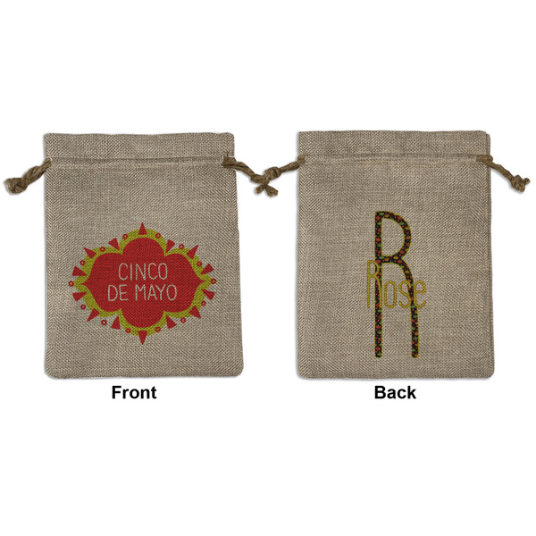 Custom Cinco De Mayo Medium Burlap Gift Bag - Front & Back