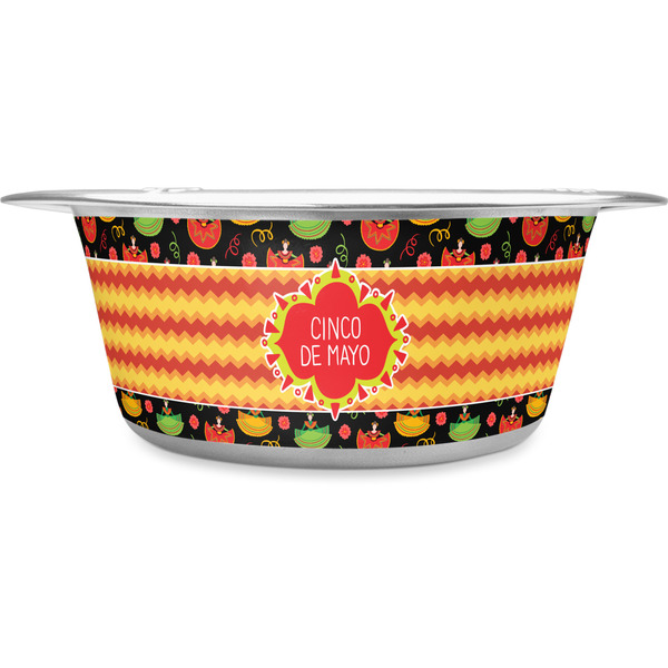 Custom Cinco De Mayo Stainless Steel Dog Bowl - Large
