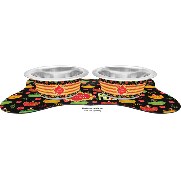 Cinco De Mayo Metal Pet Bowls - On Dog Bone Shaped Mat