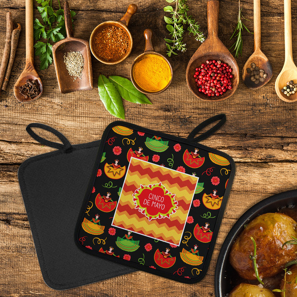 Cinco De Mayo Neoprene Pot Holder - Set of 2  LIFESTYLE (Flatlay)