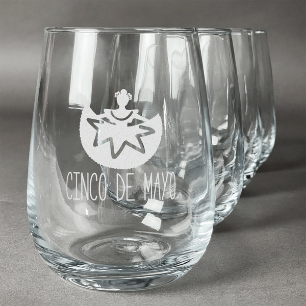 Custom Cinco De Mayo Stemless Wine Glasses (Set of 4) (Personalized)
