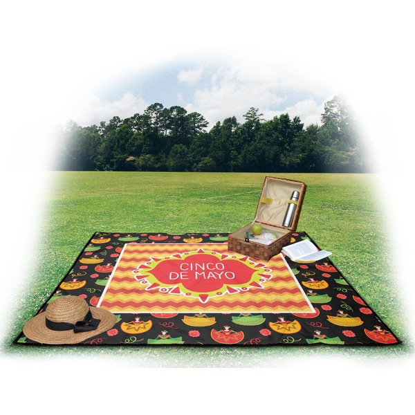 Cinco De Mayo Picnic Blanket - with Basket Hat and Book - in Use
