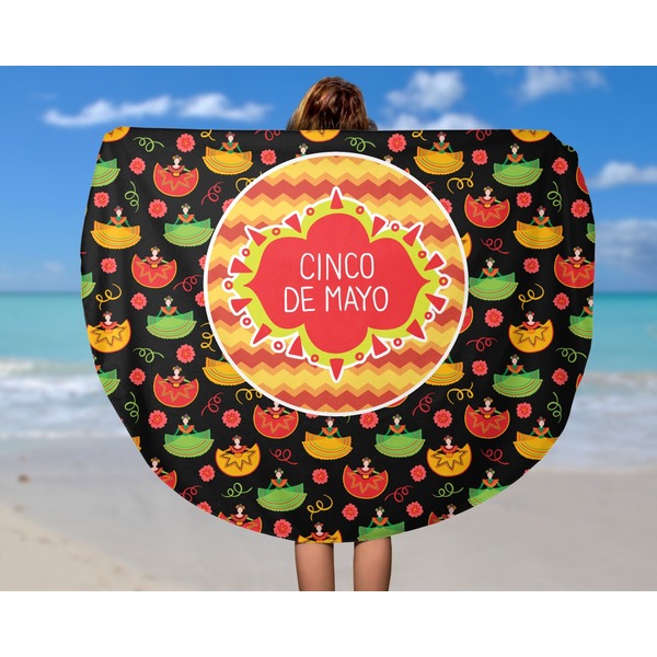 Cinco De Mayo Round Beach Towel - In Use