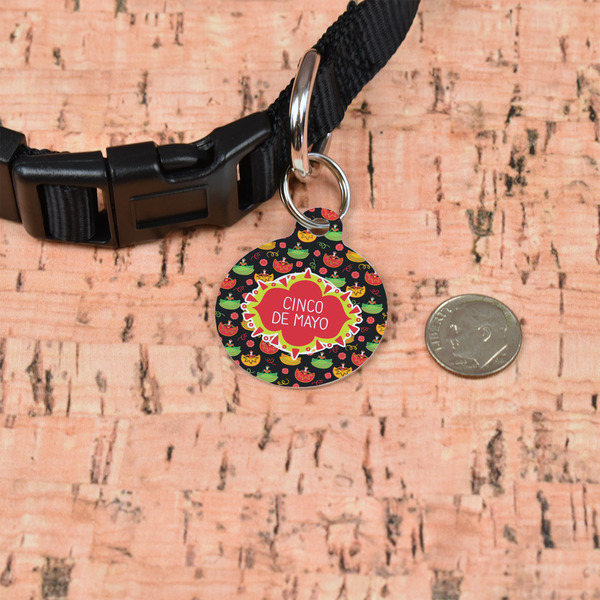 Cinco De Mayo Round Pet ID Tag - Small - In Context