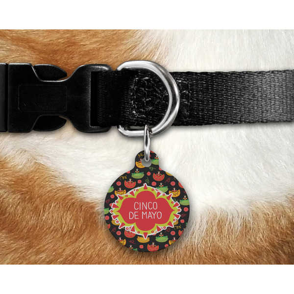 Cinco De Mayo Round Pet Tag on Collar & Dog