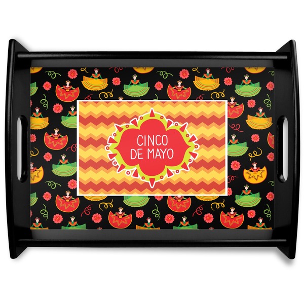 Custom Cinco De Mayo Black Wooden Tray - Large