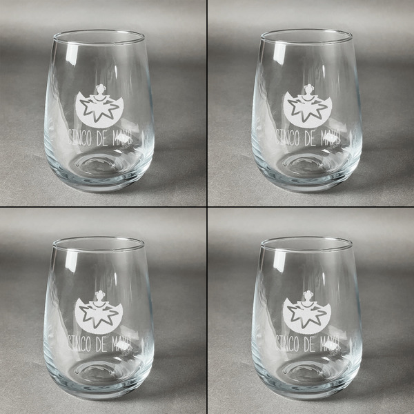 Cinco De Mayo Set of Four Personalized Stemless Wineglasses (Approval)
