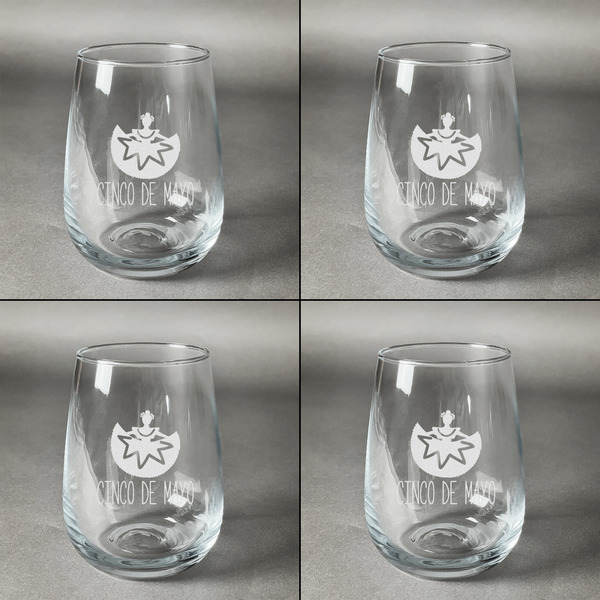 Cinco De Mayo Set of Four Personalized Stemless Wineglasses (Approval)