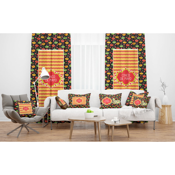 Cinco De Mayo Sheer and Custom Curtains in Room with Matching Pillows