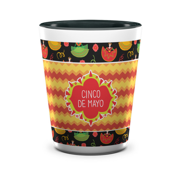 Custom Cinco De Mayo Ceramic Shot Glass - 1.5 oz - Two Tone - Set of 4