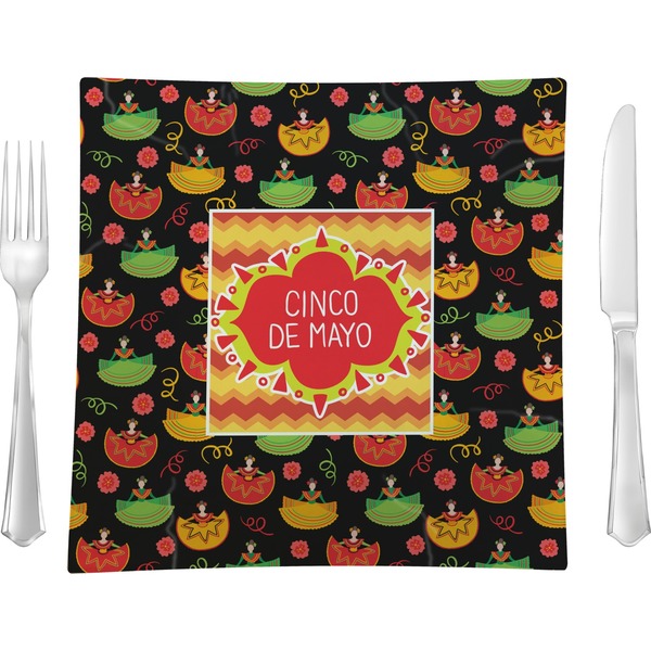 Custom Cinco De Mayo 9.5" Glass Square Lunch / Dinner Plate- Single or Set of 4