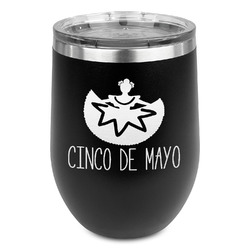 Cinco De Mayo Stemless Stainless Steel Wine Tumbler - Black - Double Sided