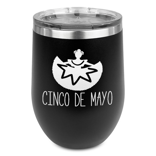 Custom Cinco De Mayo Stemless Stainless Steel Wine Tumbler - Black - Double Sided