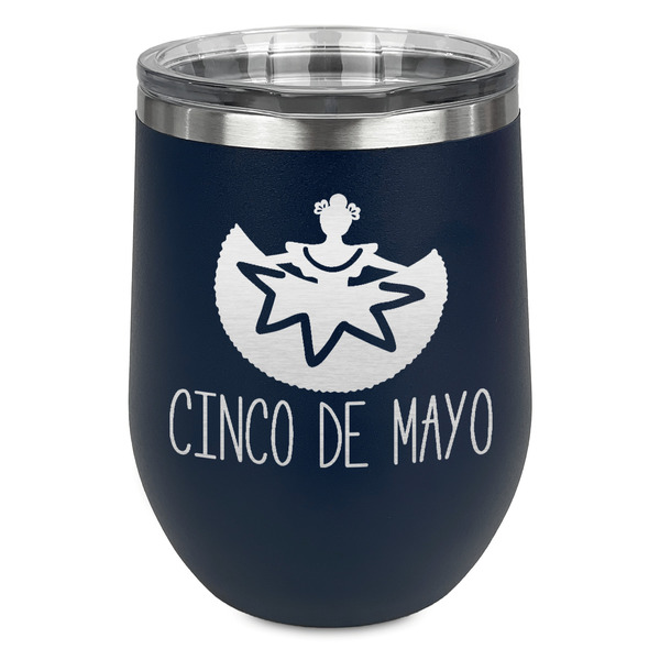 Cinco De Mayo Stainless Wine Tumblers - Navy - Single Sided - Front
